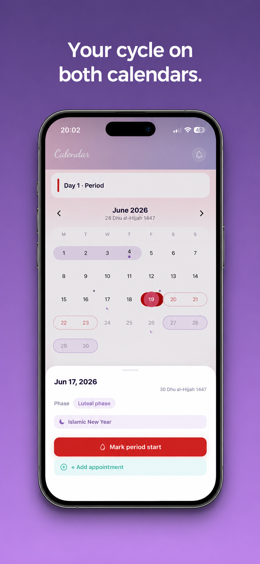Luna app — Calendar